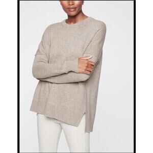 Athleta Perspective Tan Wool/Cashmere Crew Split Hem Sweater Minimalist Size S